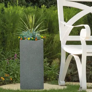 Set of 2 IDEALIST™ 70cm Tall Planter Grey Reinforced Stone Garden Tall Square Planter, Outdoor Large Plant Pots W34 H70 L34 cm