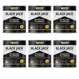 Everbuild Black Jack 904 Roof Felt Adhesive High Strength Black 1 Litre (Pack Of 6)