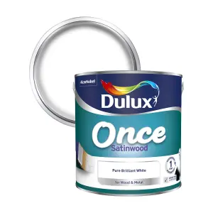 Dulux Once Pure brilliant white Satinwood Metal & wood paint, 2.5L