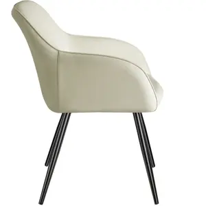 Chair Marilyn - with armrests, padded, fabric cover, black steel legs - cream/black