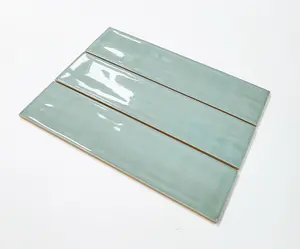 Top Ceramics Light Green Gloss Flat Bumpy Metro Ceramic Wall Tile (L)305mm x (W)75mm Each box 1sqm