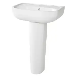 GoodHome Cavally comfort White Close-coupled Floor-mounted Toilet & full pedestal basin (W)370mm (H)880mm