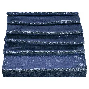 Neel Blue 11x108 Inch Shimmer Sequin Table Runner Glitter Fabric, Navy