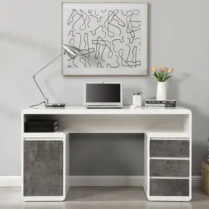 Florentine High Gloss Computer Desk In White And Concrete Effect