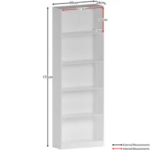 Ronald Bookcase White / 175 cm H x 60 cm W