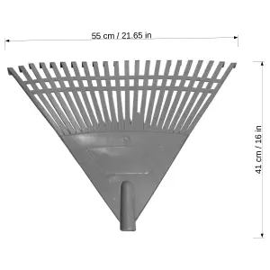 Plastic Garden Rake for Leaves, Lawn, Hay, 55 cm / 21.65 in with 22 Tins, Ideal Gardening Tool (No Handle)