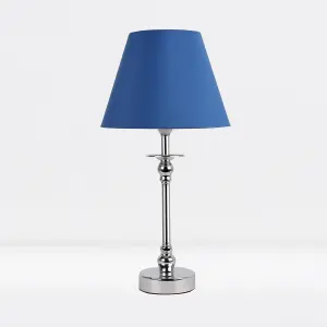 First Choice Lighting Prior - Chrome Blue Table Lamp With Shade