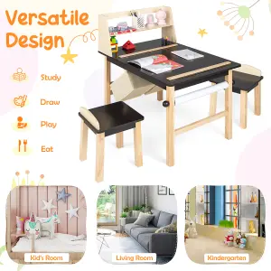 Costway Kids Table & Chair Set Children Wooden Toddler Drawing Art Desk w/ 2-Tier Shelf