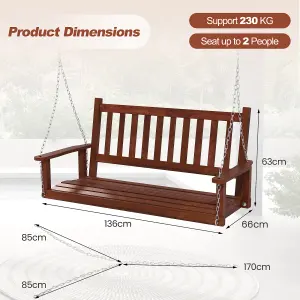 Costway 2-Person Porch Hanging Swing Chair Wooden Garden Swing Bench w/ Slatted Back