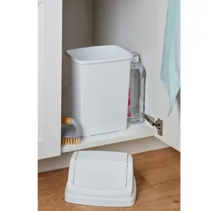 1 x Ice White 8L Easy Clean Plastic Rubbish Waste Swing Bin For Home & Office