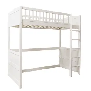 Lottie Highsleeper Cabin Bed with Straight Ladder & Skole Desk in Classic White