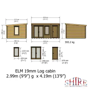 Elm 10x14 19mm Log Cabin with side storage