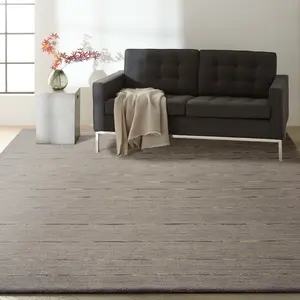 Charcoal Handmade Luxurious Modern Striped Wool Rug For Bedroom & Living Room-122cm X 183cm