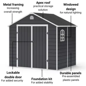 BillyOh Ashford Apex Plastic Garden Storage Shed Including Foundation Kit Grey - 8 x 6