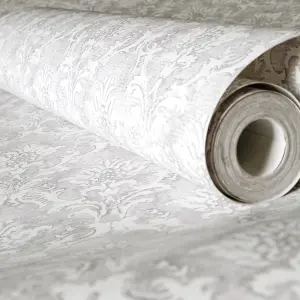 Galerie Azulejo Grey Lisboa Distressed Floral Damask Wallpaper Roll