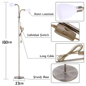 180cm E14 Base Bronze Metal Double Headed Floor Lamp Floor Light with Individual Switch For Bedroom Living Room