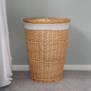 JVL Hand Woven Acacia Round Laundry Willow Basket with Lid, Honey Finish