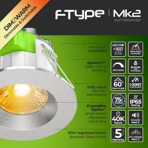 Luceco FType Mk2 Brushed Steel effect Fixed LED Fire-rated Warm white Downlight 6W IP65