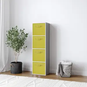 URBNLIVING 106cm Height Grey 4-Tier Cube Shelving Unit with Yellow Inserts