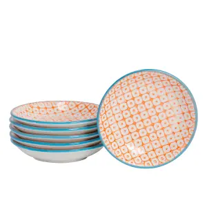 Nicola Spring - Hand-Printed Sauce Dishes - 10cm - Orange - Pack of 6