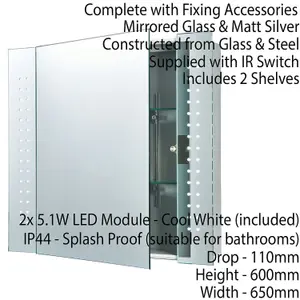 IP44 LED Bathroom Mirror 60cm x 65cm Cabinet Light IR Switch & Shaver Socket