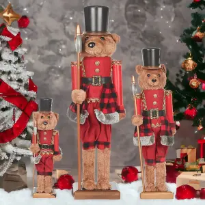 URBNLIVING 38cm Height Christmas Bear Nutcracker Soldier Keepsake Classic Xmas Ornament Luxury Figurine