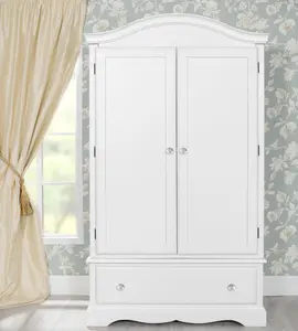 Romance Double Wardrobe With Drawer and Crystal Handles - True White