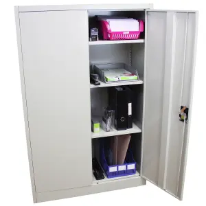 Powder Coated Steel Light Grey Office 2 Doors Filing Cabinet Flatpack Document File Lockable Storage 140cm