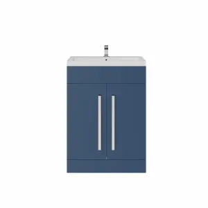 Rinse Bathrooms 600mm Painted Floor Standing Vanity Unit with Basin Sink Cabinet Unit Bathroom Storage Units Flat Packed Blue