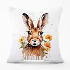 Watercolour Hare and Daisies Outdoor Cushion 45cm x 45cm