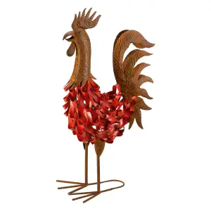 Colin Cockerel Metal Garden Ornament - Hand Crafted Freestanding Weather-Resistant Colourful Outdoor Decoration - Measures H54cm