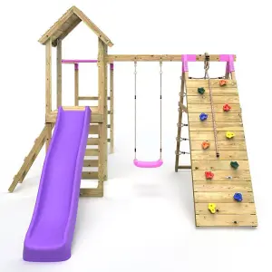 Rebo Wooden Climbing Frame with Swings, Slide, Up & over Climbing wall and Monkey Bars - Carpathian