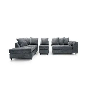 Harriet Crushed Chenille Large Left Facing Corner Sofa in Dark Grey