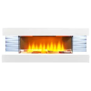 Sureflame WM-9332 Electric Wall Fireplace Suite with Downlights & Remote in Pure White