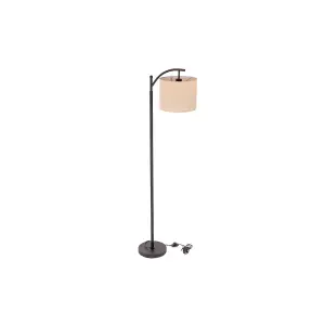 Oypla Black Floor Standing Lamp Reading Light with Linen Fabric Lampshade - Includes Bulb