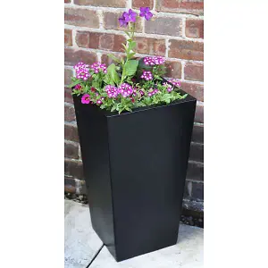 Primrose Tall Flared Square Fibreglass Outdoor Garden Planter in Matt Black 60cm