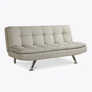 Kingston Padded Sofa Bed Fabric 3 Seater Padded Sofabed Suite Chrome Legs Cube Design New, Cream