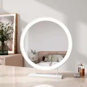 EMKE LED Hollywood Vanity Mirror 480mm Round Makeup Mirror Dressing Table with Dimmable and 3 Colors, White