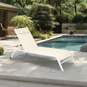 Bali Metal Reclining Sun Lounger Cream Set of 2