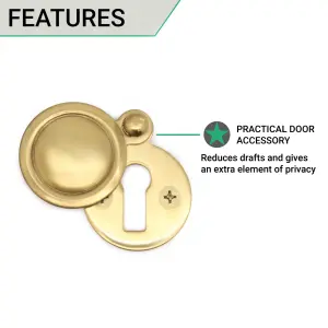 EAI Victorian Keyhole Covered Escutcheon - 34mm - Polished Brass