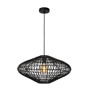 Lucide Magali Scandinavian Rattan Pendant Light 56cm - 1xE27 - Black