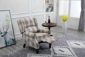 WestWood Beige Check Vintage Armchair Sofa Recliner Lounge Fabric Tub Chair Seat Home