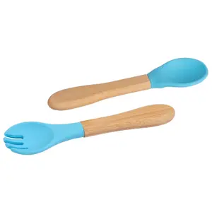 Bamboo Baby Weaning Fork & Spoon Set - Blue