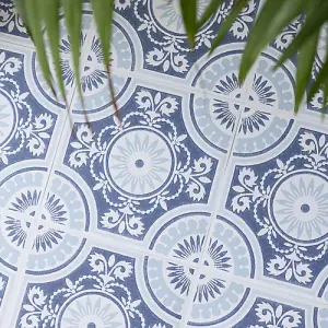 Floor Pops Ezra Blue Self Adhesive Vinyl Floor Tiles Pack of 10 (0.93sqm)