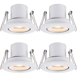 4 PACK Recessed Tiltable Ceiling Downlight - 8.5W Warm White LED - Matt White