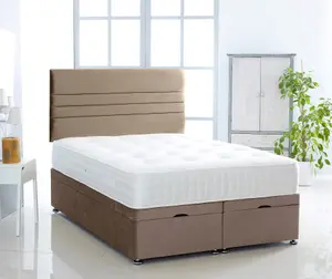 Coffee Plush Foot Lift Ottoman Bed With Memory Spring Mattress And   Horizontal  Headboard 6.0 FT Super King