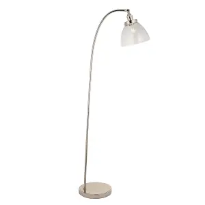 Bright Nickel Standing Floor Lamp Light & Clear Glass Shade - Knurled Detailing