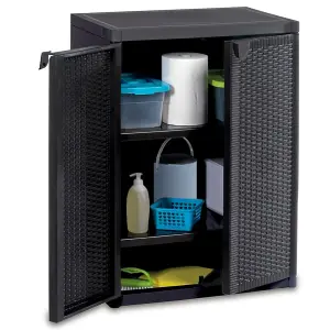 Berkfield Garden Storage Cabinet Black 65x45x88 cm PP Rattan