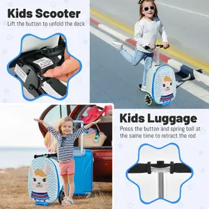 Costway 2-in-1 Ride On Scooter Suitcase Folding 19" Kids Travel Luggage Flashing Wheels