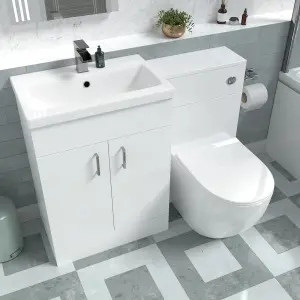 Nes Home 1100mm Freestanding White Basin Vanity & Back To Wall Toilet